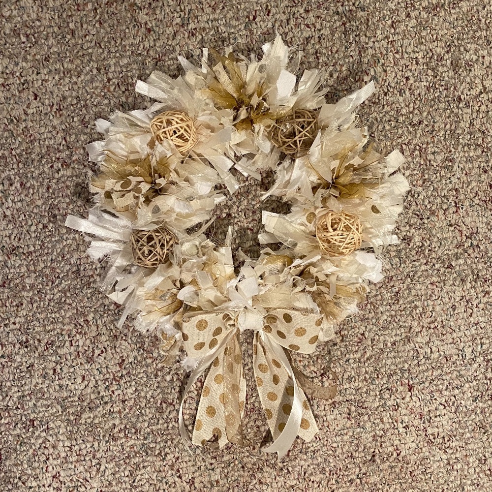 Shabby Chic Neutral All-Season Rag Wreath